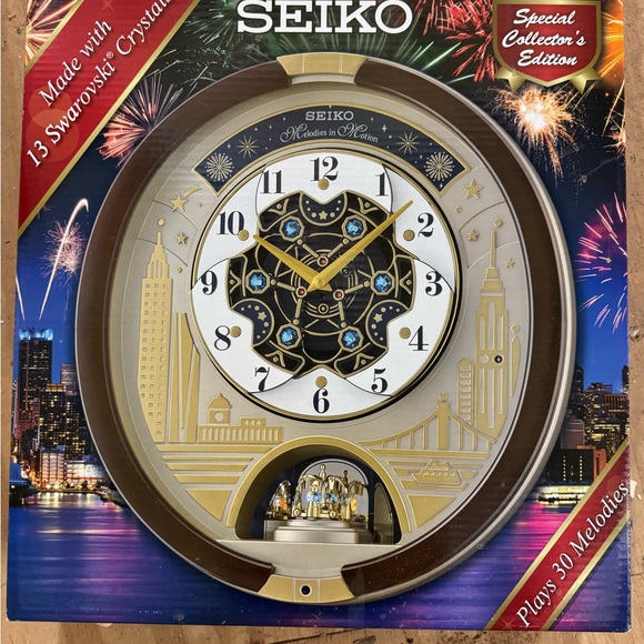 Seiko Wall Clock with Gold and Black Design